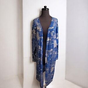 Sheer mesh kimono / duster blue silver nwt